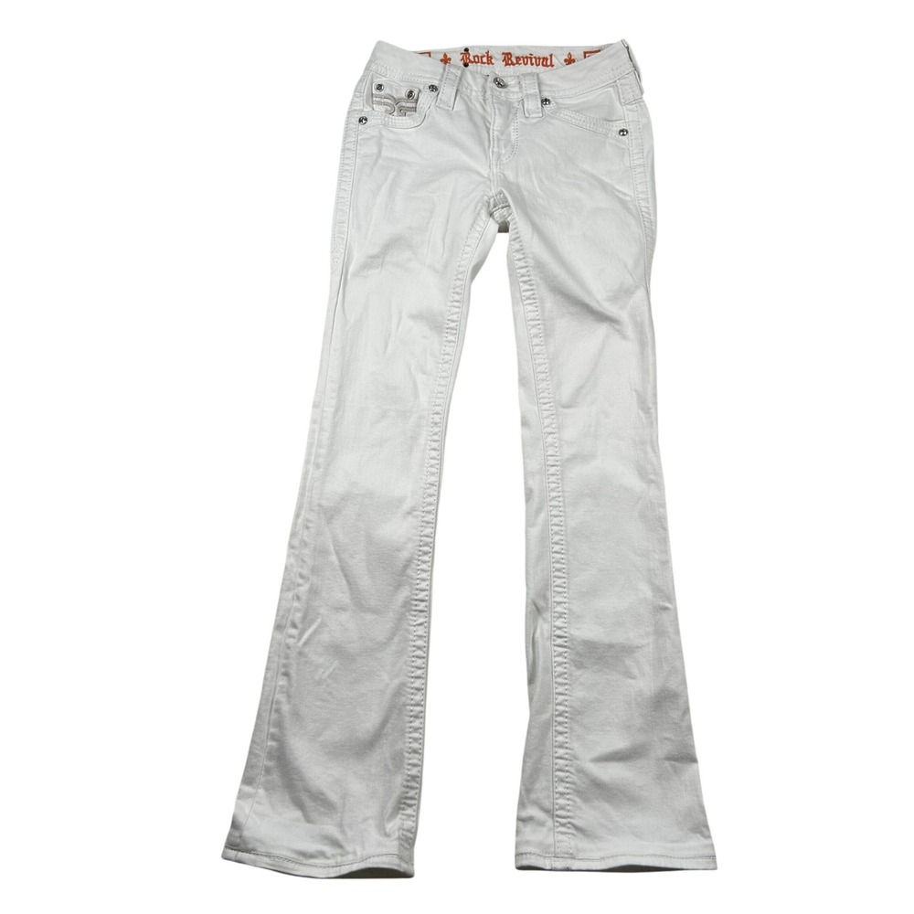 Rock Revival Jeans Womens 24 Kenda White Bootcut Studded Rhinestone Low Rise